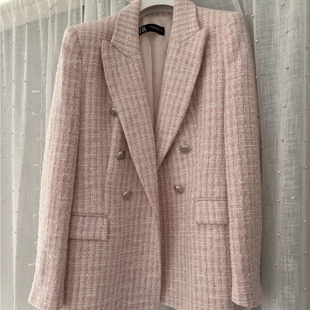 Zara Chic Pink Tweed Blazer